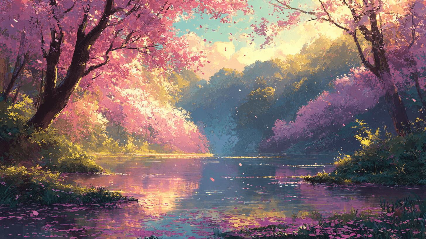 Beautiful scenery with cherry blossoms